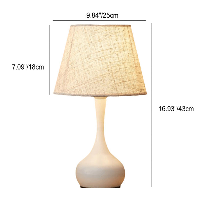Lámpara de mesa contemporánea escandinava de cilindro redondo con base de lágrima de hierro y tela de 1 luz para dormitorio 