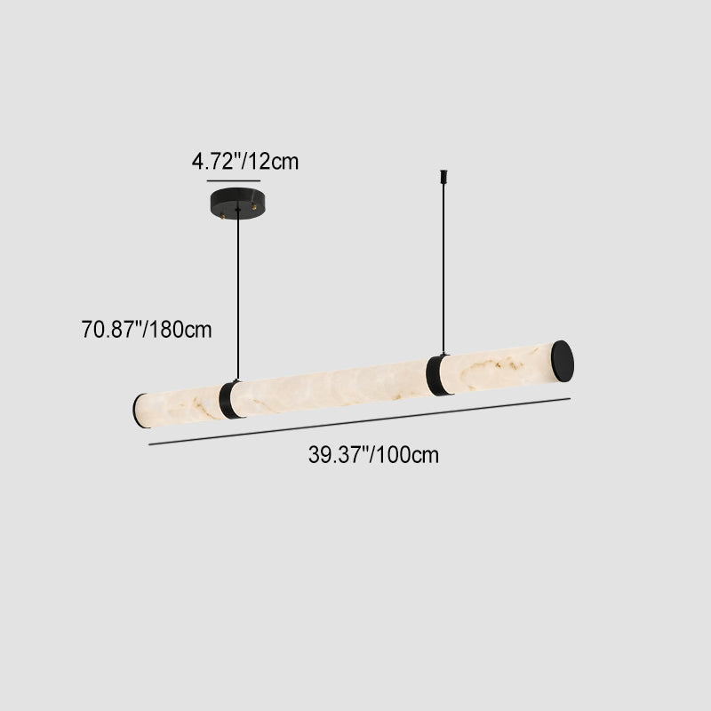 Luxe moderne cylindre long texturé en fer faux dolomite LED suspension lumineuse îlot pour salle à manger 