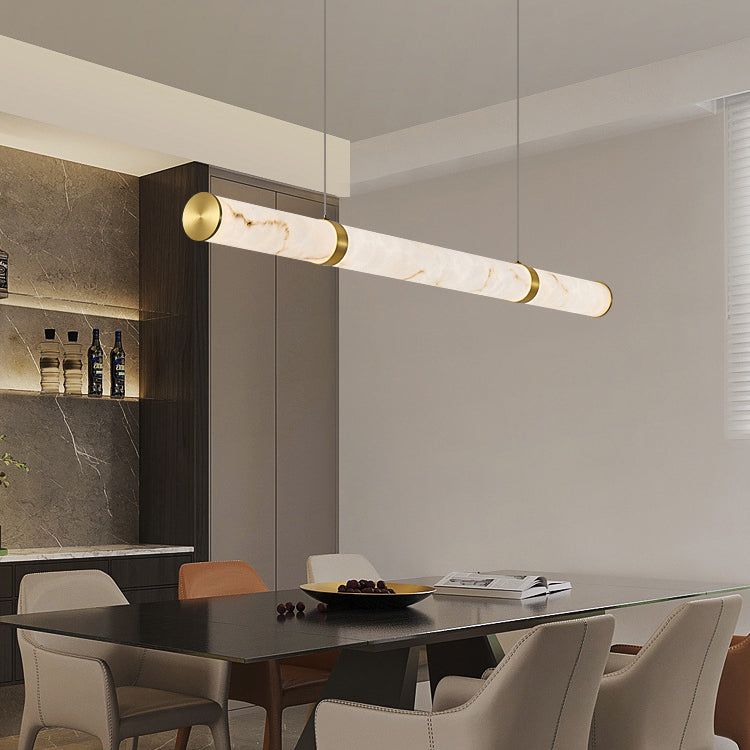 Luxe moderne cylindre long texturé en fer faux dolomite LED suspension lumineuse îlot pour salle à manger 