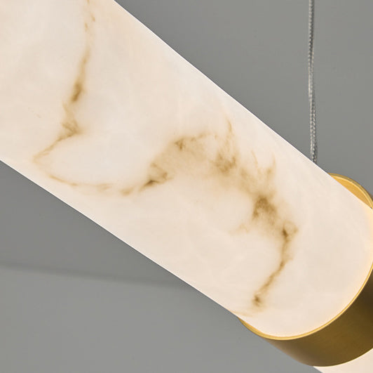 Luxe moderne cylindre long texturé en fer faux dolomite LED suspension lumineuse îlot pour salle à manger 