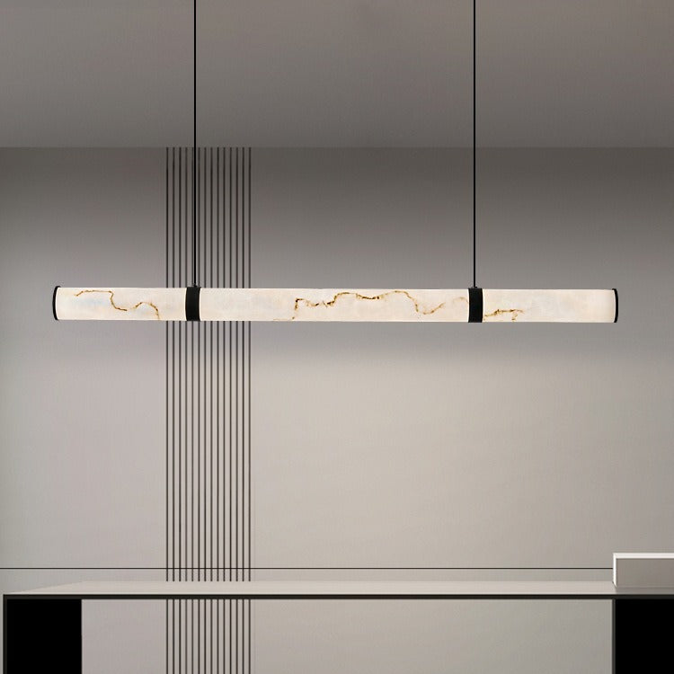 Luxe moderne cylindre long texturé en fer faux dolomite LED suspension lumineuse îlot pour salle à manger 