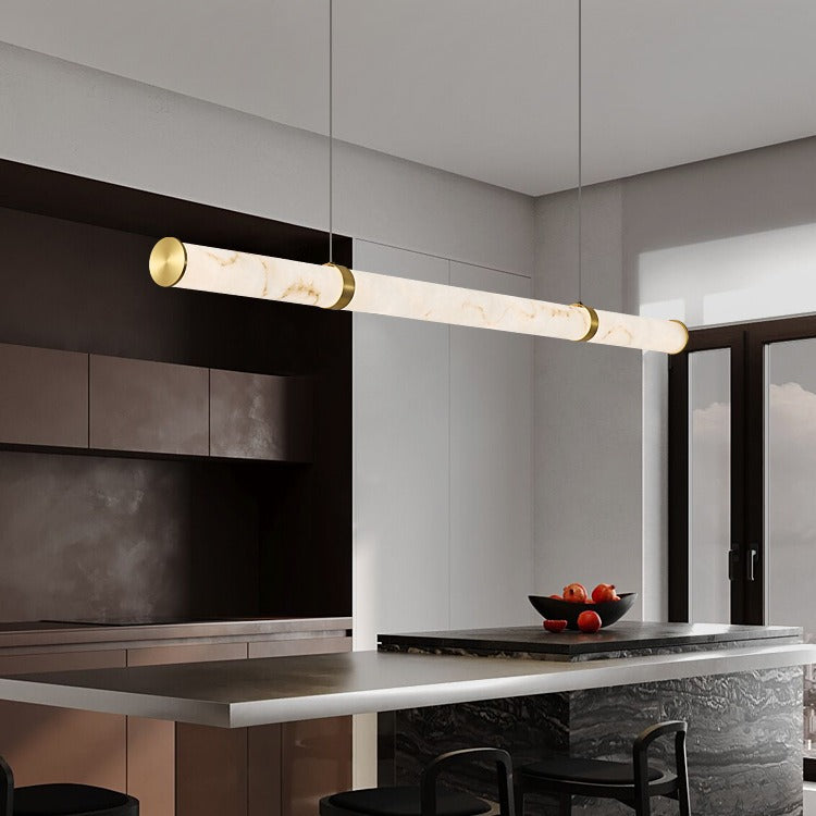 Luxe moderne cylindre long texturé en fer faux dolomite LED suspension lumineuse îlot pour salle à manger 