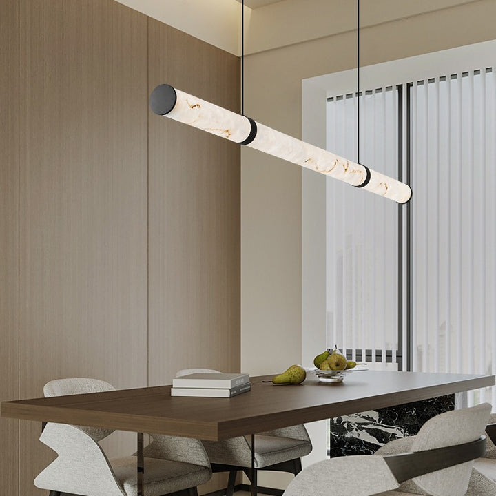 Luxe moderne cylindre long texturé en fer faux dolomite LED suspension lumineuse îlot pour salle à manger 