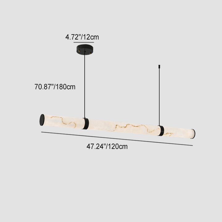 Luxe moderne cylindre long texturé en fer faux dolomite LED suspension lumineuse îlot pour salle à manger 