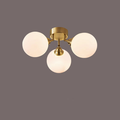 Contemporary Scandinavian Orb Branch Copper Glass 3/4 Light Semi-Flush Mount Ceiling Light For Living Room