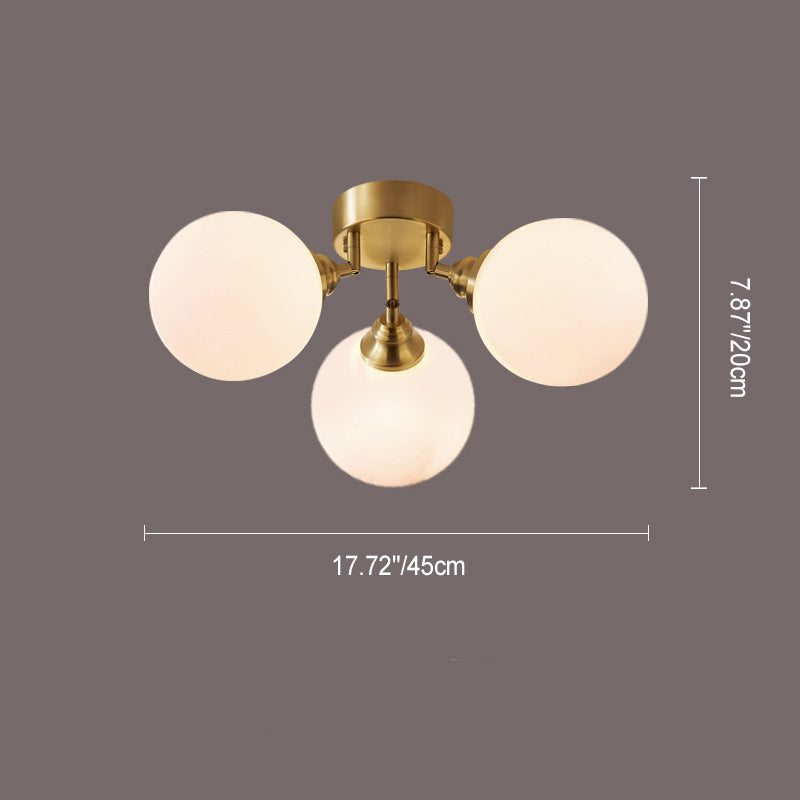 Contemporary Scandinavian Orb Branch Copper Glass 3/4 Light Semi-Flush Mount Ceiling Light For Living Room
