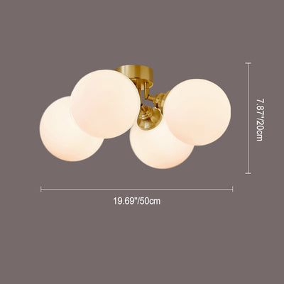 Contemporary Scandinavian Orb Branch Copper Glass 3/4 Light Semi-Flush Mount Ceiling Light For Living Room
