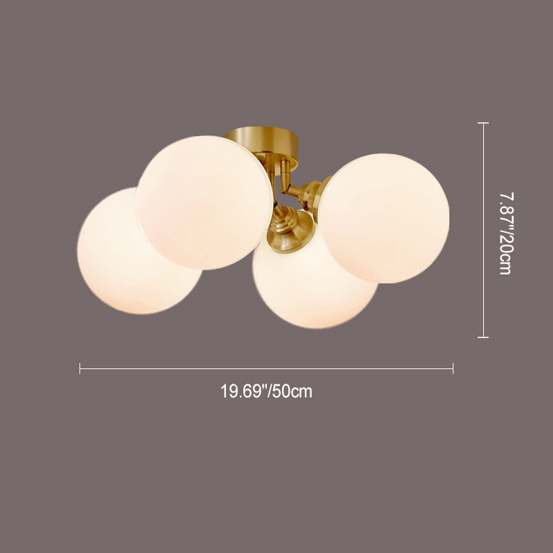 Contemporary Scandinavian Orb Branch Copper Glass 3/4 Light Semi-Flush Mount Ceiling Light For Living Room