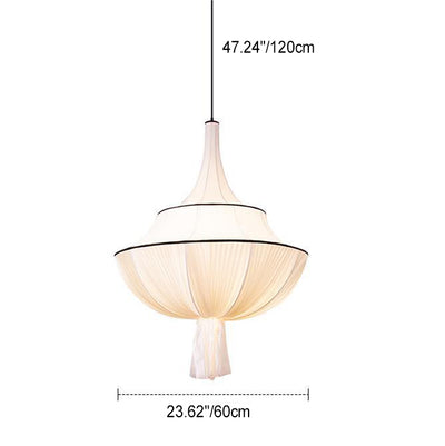 Traditionelle französische halbrunde Turm-Hardware-Stoff-Pendelleuchte mit 1 Licht für Wohnzimmer 