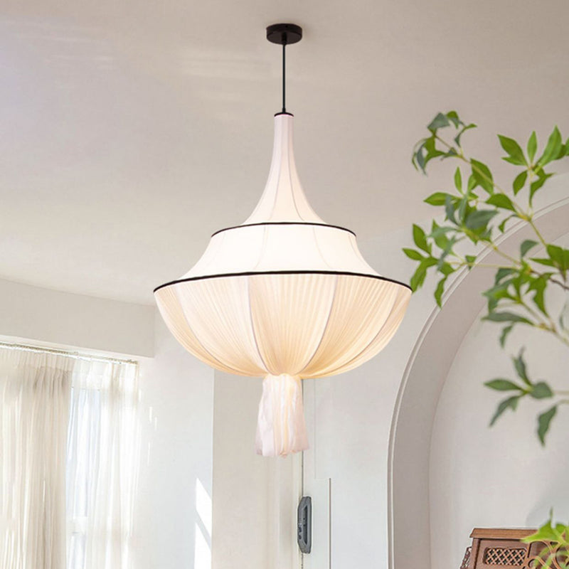 Traditionelle französische halbrunde Turm-Hardware-Stoff-Pendelleuchte mit 1 Licht für Wohnzimmer 