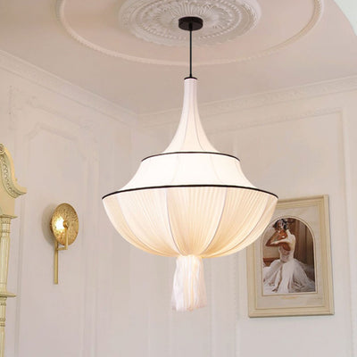 Traditionelle französische halbrunde Turm-Hardware-Stoff-Pendelleuchte mit 1 Licht für Wohnzimmer 