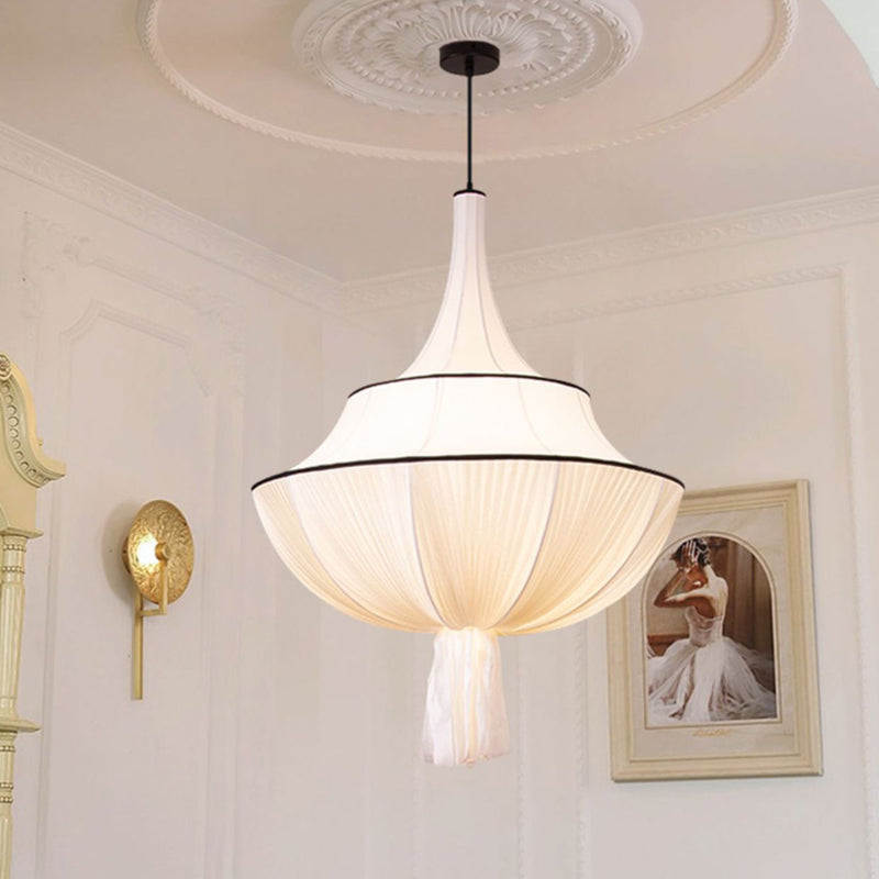Traditionelle französische halbrunde Turm-Hardware-Stoff-Pendelleuchte mit 1 Licht für Wohnzimmer 