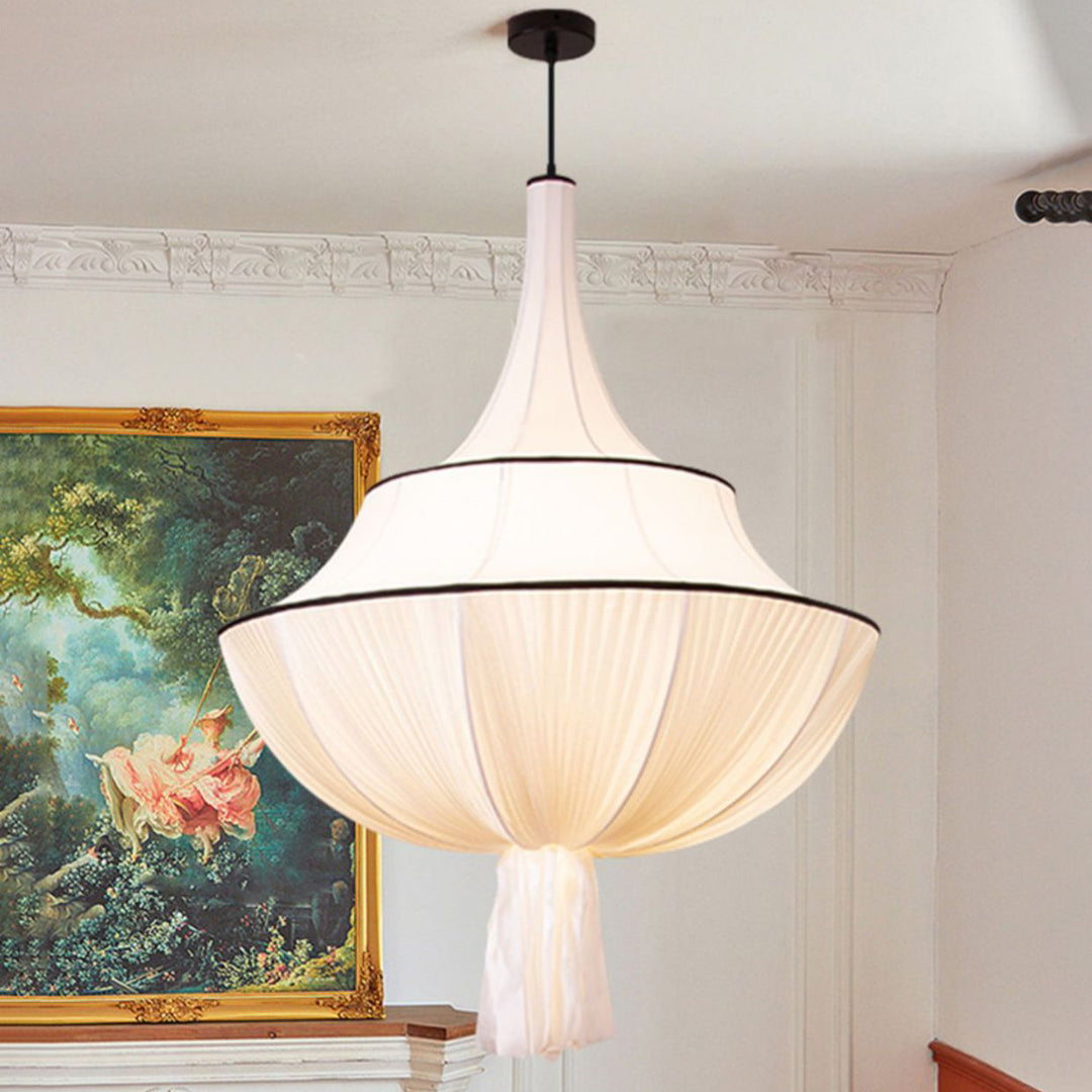 Traditional French Semi-Circular Tower Hardware Fabric 1-Light Pendant Light For Living Room
