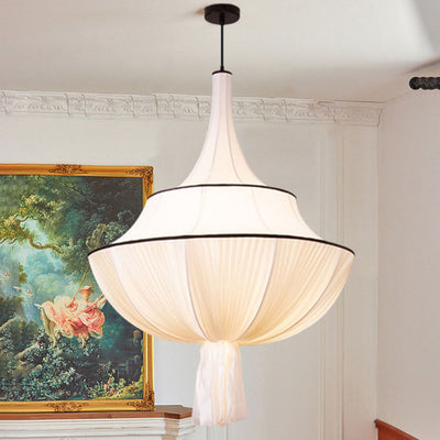 Traditionelle französische halbrunde Turm-Hardware-Stoff-Pendelleuchte mit 1 Licht für Wohnzimmer 