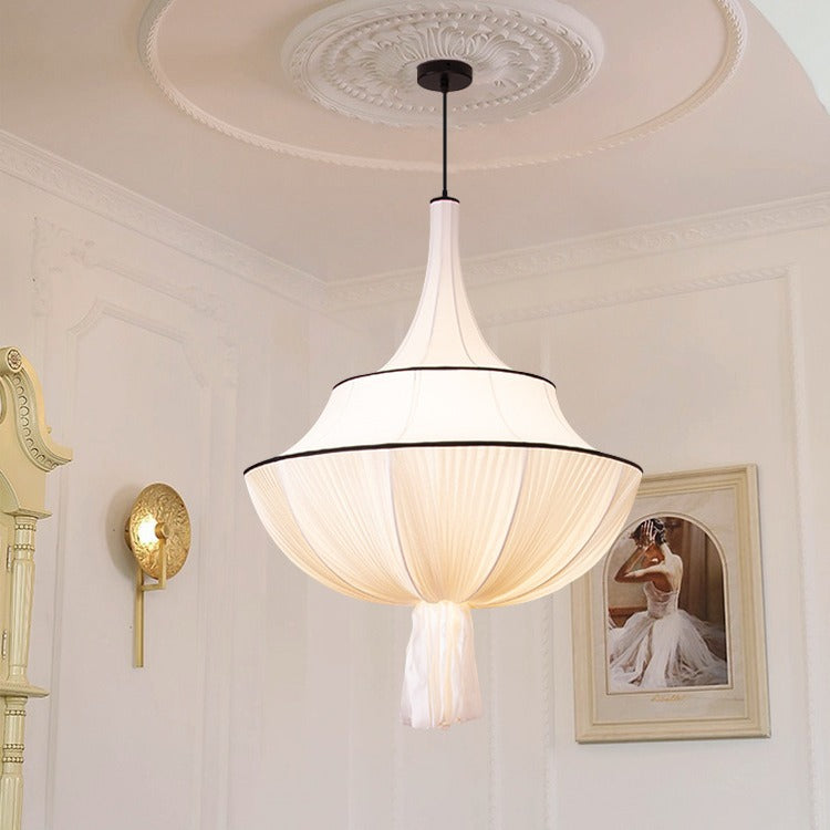 Traditionelle französische halbrunde Turm-Hardware-Stoff-Pendelleuchte mit 1 Licht für Wohnzimmer 