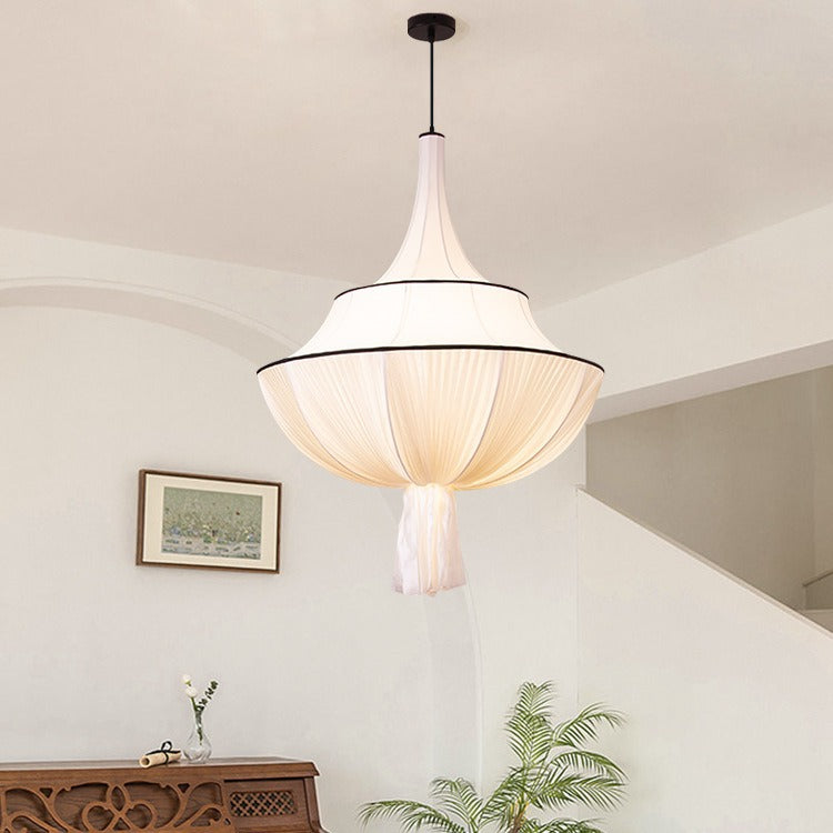 Traditionelle französische halbrunde Turm-Hardware-Stoff-Pendelleuchte mit 1 Licht für Wohnzimmer 