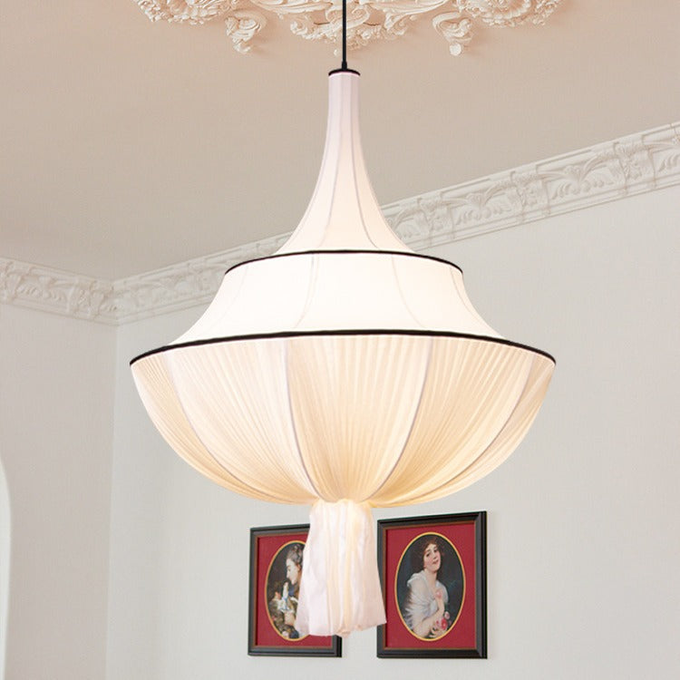 Traditionelle französische halbrunde Turm-Hardware-Stoff-Pendelleuchte mit 1 Licht für Wohnzimmer 