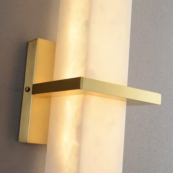 Traditional Chinese Rectangle Stone Pattern Square Base Copper Marble LED Wall Sconce Lamp For Bedroom