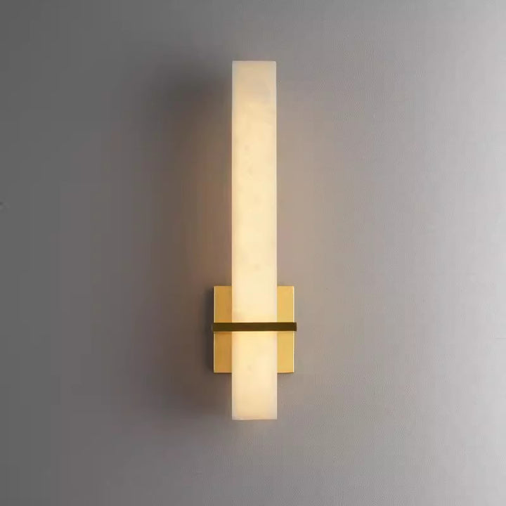 Traditional Chinese Rectangle Stone Pattern Square Base Copper Marble LED Wall Sconce Lamp For Bedroom
