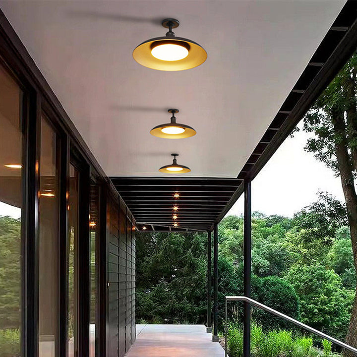 Traditional Vintage Waterproof Flared Cylinder Disc Base Iron 1-Light Semi-Flush Mount Ceiling Light For Outdoor Patio