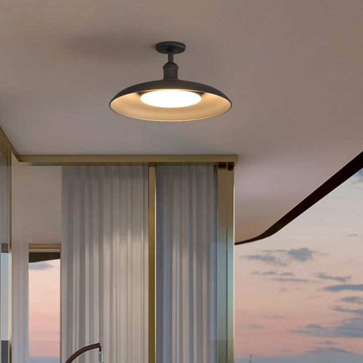 Traditional Vintage Waterproof Flared Cylinder Disc Base Iron 1-Light Semi-Flush Mount Ceiling Light For Outdoor Patio