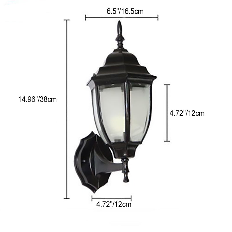 Traditional Vintage Waterproof Tower Striped Hexagonal Aluminum Glass 1-Light Wall Sconce Lamp For Garden