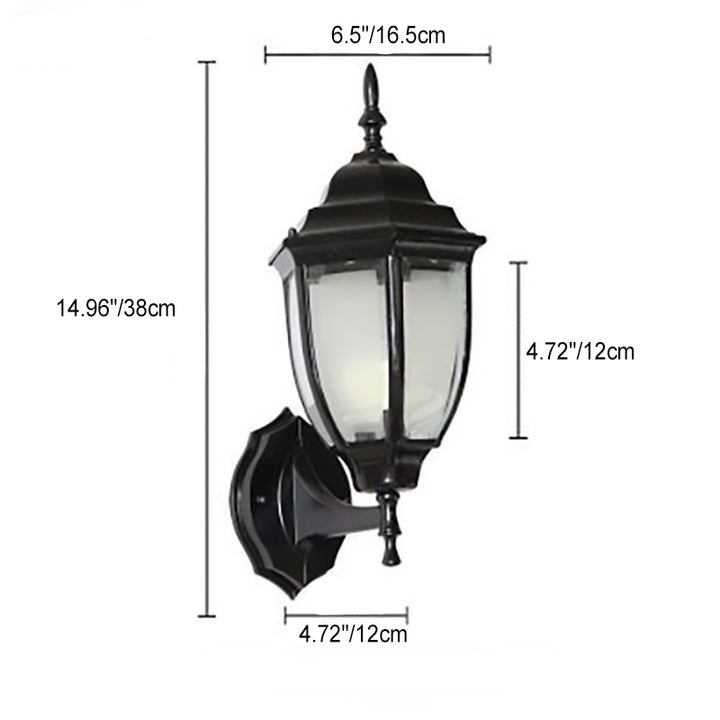 Traditional Vintage Waterproof Tower Striped Hexagonal Aluminum Glass 1-Light Wall Sconce Lamp For Garden