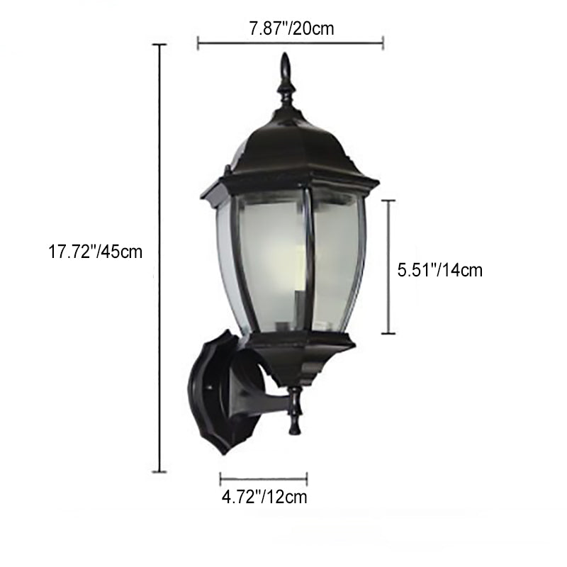 Traditional Vintage Waterproof Tower Striped Hexagonal Aluminum Glass 1-Light Wall Sconce Lamp For Garden