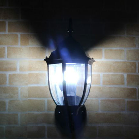 Traditional Vintage Waterproof Tower Striped Hexagonal Aluminum Glass 1-Light Wall Sconce Lamp For Garden