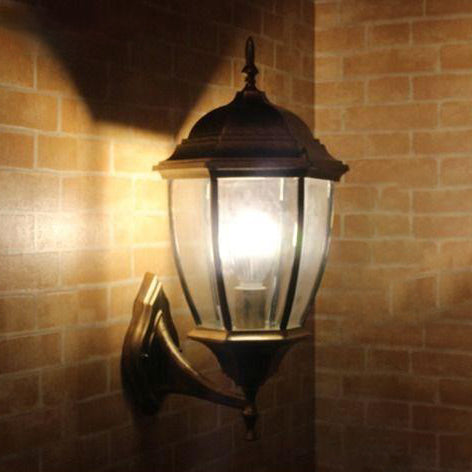 Traditional Vintage Waterproof Tower Striped Hexagonal Aluminum Glass 1-Light Wall Sconce Lamp For Garden