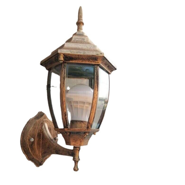 Traditional Vintage Waterproof Tower Striped Hexagonal Aluminum Glass 1-Light Wall Sconce Lamp For Garden