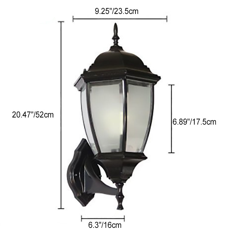 Traditional Vintage Waterproof Tower Striped Hexagonal Aluminum Glass 1-Light Wall Sconce Lamp For Garden