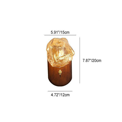Traditional Vintage Ice Block Oval Base Wooden Glass 1-Light Wall Sconce Lamp For Bedroom