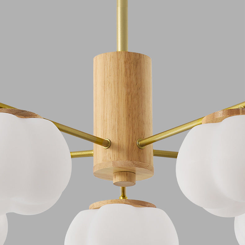 Contemporary Scandinavian Branch Persimmon Cylinder Disc Base Hardware Raw Wood Plastic 5/8 Light Chandelier For Living Room