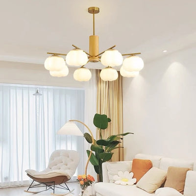 Contemporary Scandinavian Branch Persimmon Cylinder Disc Base Hardware Raw Wood Plastic 5/8 Light Chandelier For Living Room