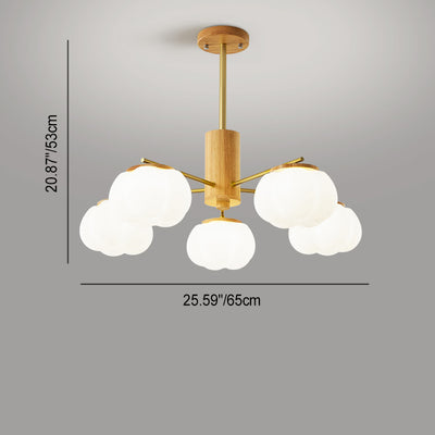 Contemporary Scandinavian Branch Persimmon Cylinder Disc Base Hardware Raw Wood Plastic 5/8 Light Chandelier For Living Room
