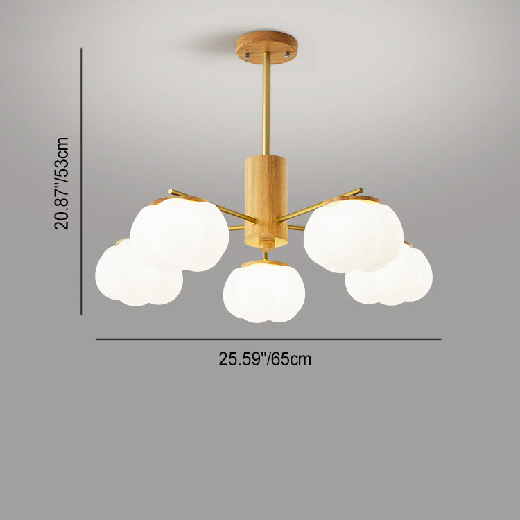 Contemporary Scandinavian Branch Persimmon Cylinder Disc Base Hardware Raw Wood Plastic 5/8 Light Chandelier For Living Room