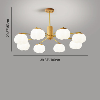 Contemporary Scandinavian Branch Persimmon Cylinder Disc Base Hardware Raw Wood Plastic 5/8 Light Chandelier For Living Room