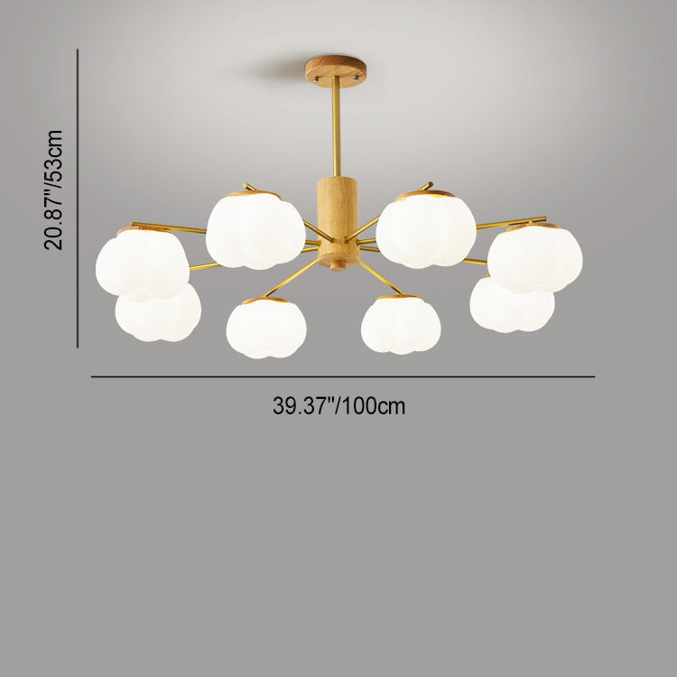 Contemporary Scandinavian Branch Persimmon Cylinder Disc Base Hardware Raw Wood Plastic 5/8 Light Chandelier For Living Room