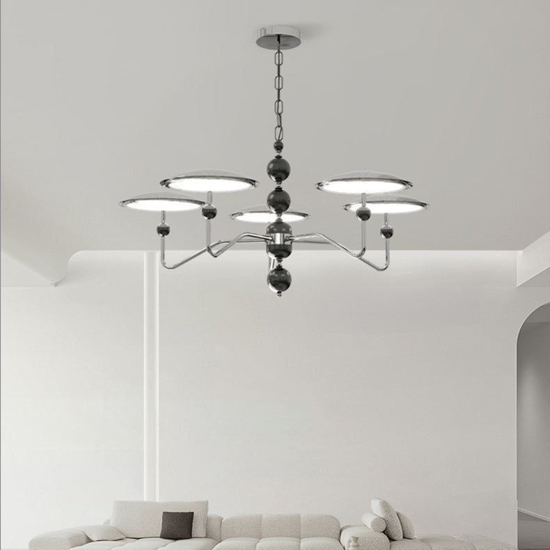 Traditioneller französischer Zweigkugel-Ovalscheiben-Aluminiumacryl-LED-Kronleuchter für Wohnzimmer 
