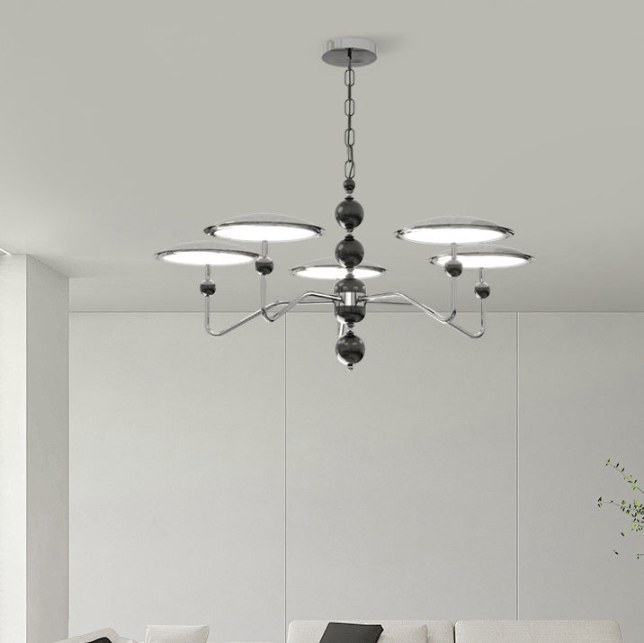 Traditioneller französischer Zweigkugel-Ovalscheiben-Aluminiumacryl-LED-Kronleuchter für Wohnzimmer 