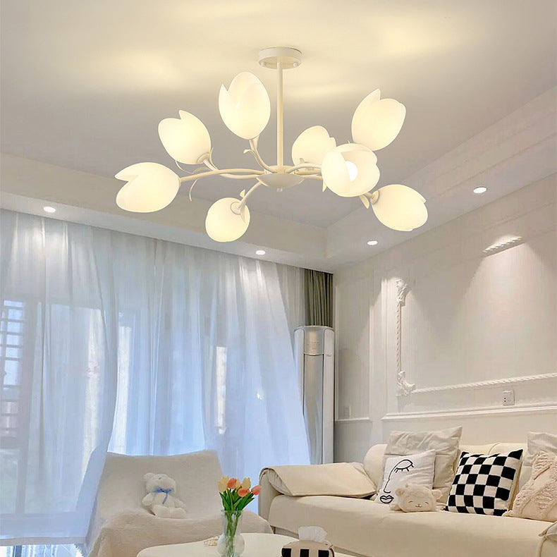 Contemporary Scandinavian Pods Branching Long Pole Disc Base Iron Plastic 6/8 Light Chandelier For Living Room