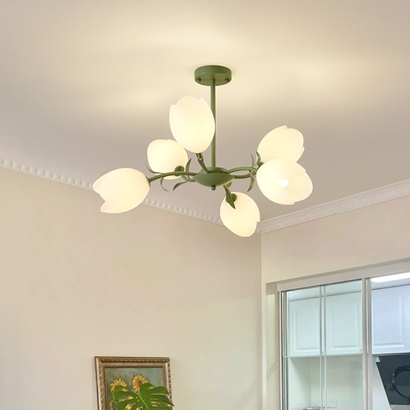 Contemporary Scandinavian Pods Branching Long Pole Disc Base Iron Plastic 6/8 Light Chandelier For Living Room