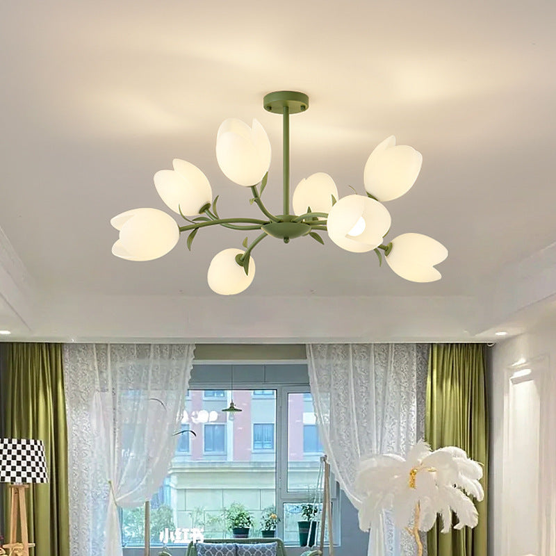 Contemporary Scandinavian Pods Branching Long Pole Disc Base Iron Plastic 6/8 Light Chandelier For Living Room
