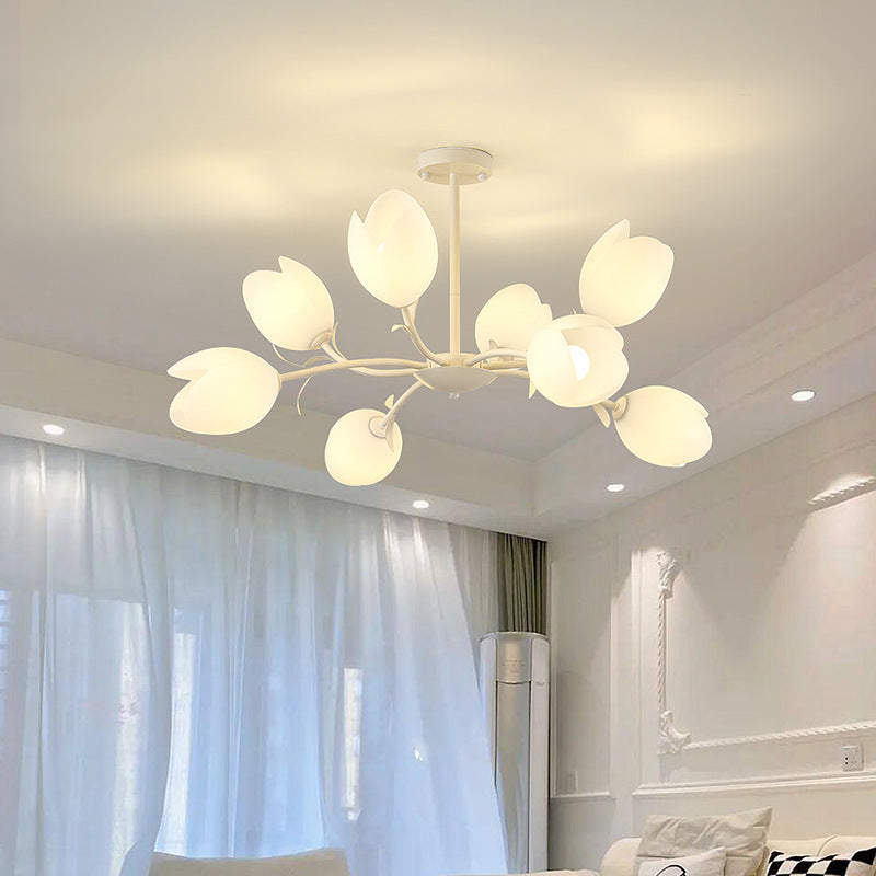 Contemporary Scandinavian Pods Branching Long Pole Disc Base Iron Plastic 6/8 Light Chandelier For Living Room