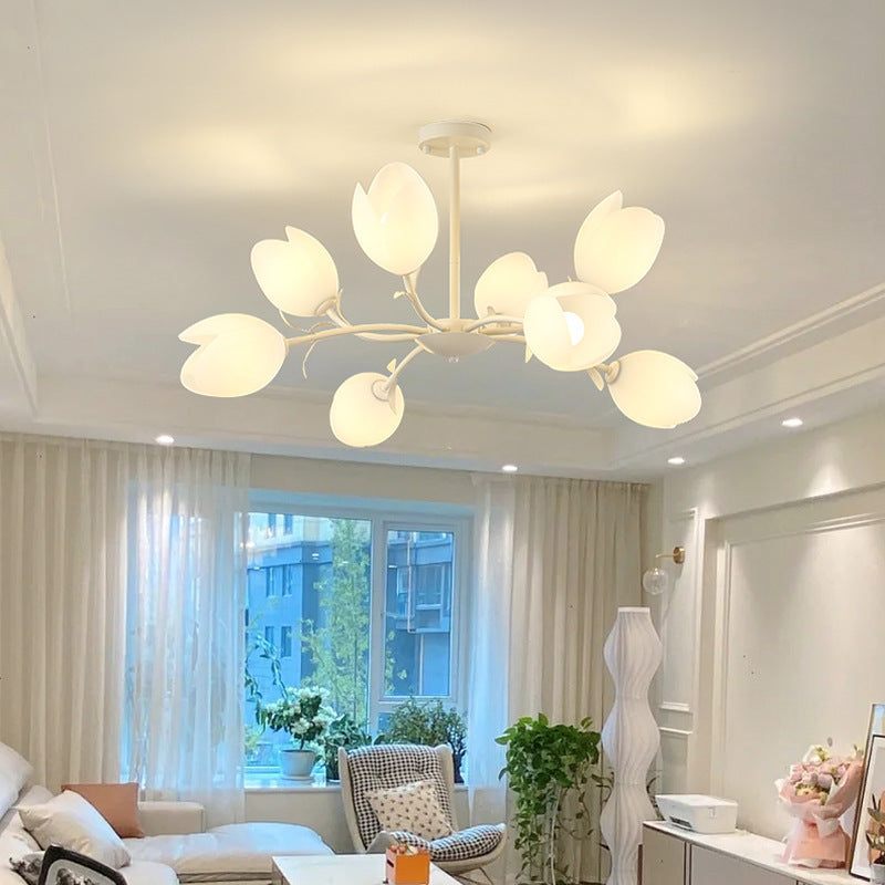 Contemporary Scandinavian Pods Branching Long Pole Disc Base Iron Plastic 6/8 Light Chandelier For Living Room