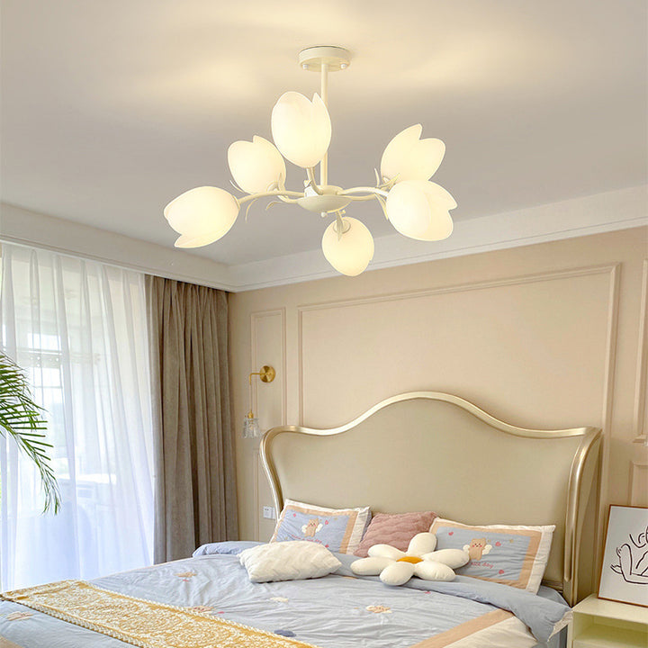 Contemporary Scandinavian Pods Branching Long Pole Disc Base Iron Plastic 6/8 Light Chandelier For Living Room