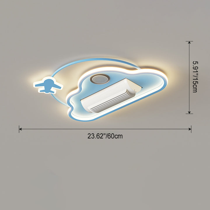 Moderno creativo dibujo animado para niños avión nubes aluminio hierro acrílico LED ventilador de techo con luz para dormitorio 
