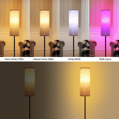 Modern Minimalist Cylinder Long Rod Iron Fabric 1-Light Standing Floor Lamp For Bedroom
