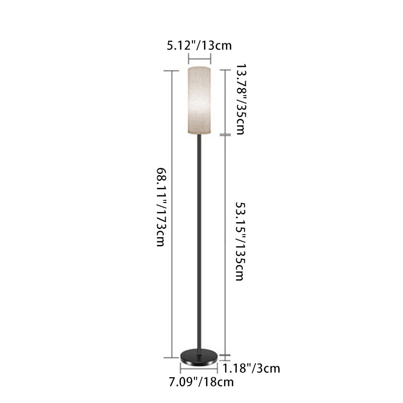 Modern Minimalist Cylinder Long Rod Iron Fabric 1-Light Standing Floor Lamp For Bedroom